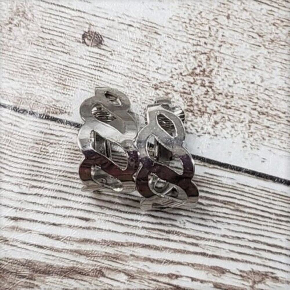 Vintage Clip On Earrings Silver Tone Decorate Cut Out Hoops
